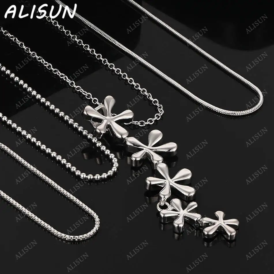 

ALISUN 40-75cm 925 Sterling Silver Cute Flower Long Pendant Necklace Chain For Woman Wedding Fashion Jewelry Christmas Gifts