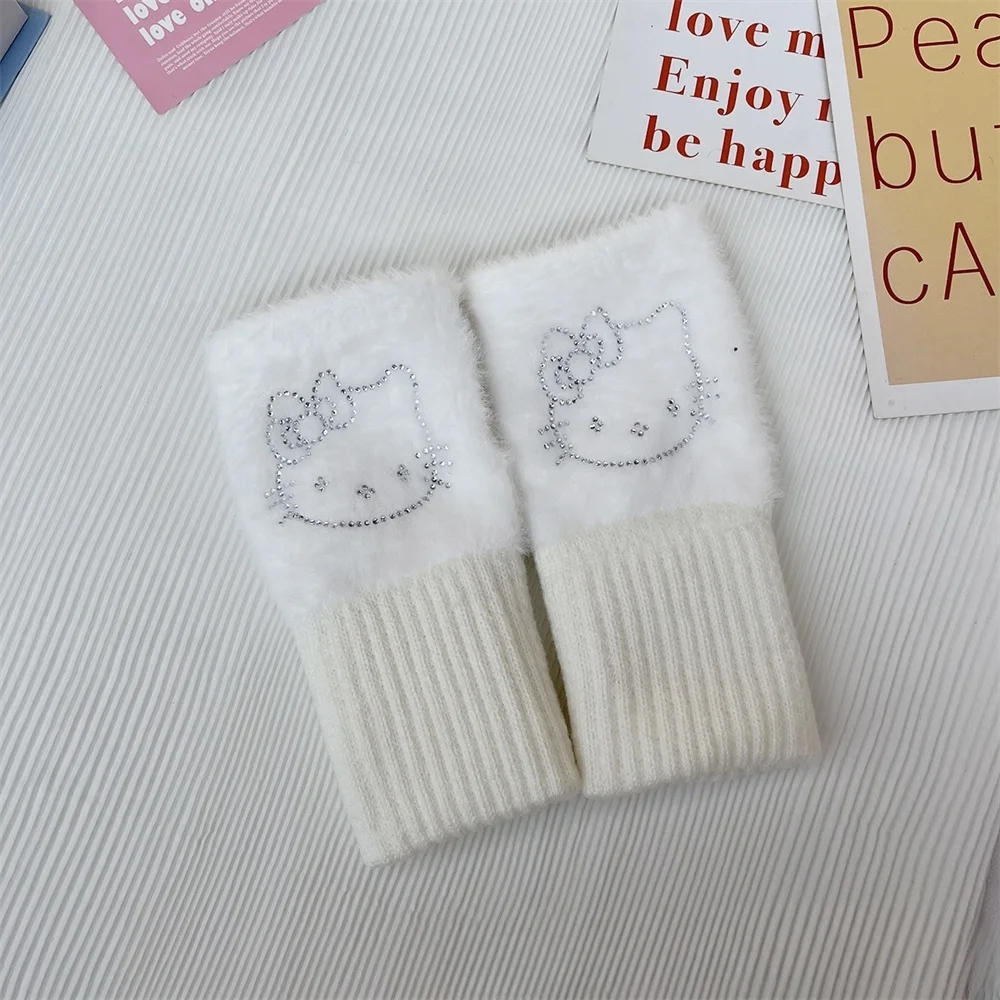 لطيف الكرتون القط محبوك نصف اصبع قفازات المرأة الشتاء أفخم سميكة الدافئة حماية المعصم طالب قفازات الكتابة 18.5*9 سنتيمتر #5