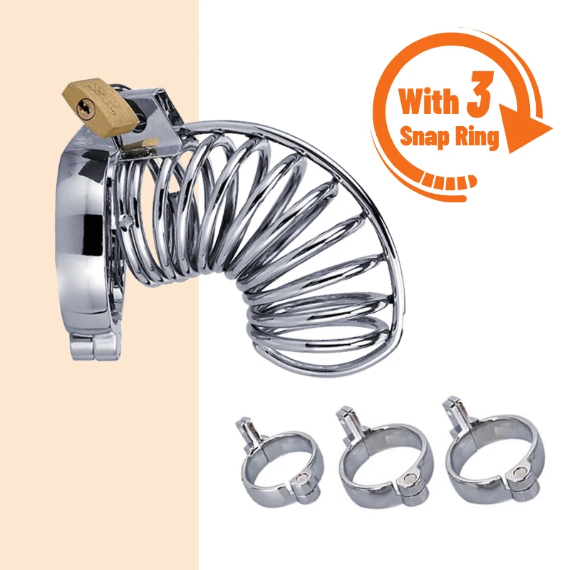 with 3 Snap Ring Sex Toys Men Stainless Steel Metal CB Chastity Lock Penis Bondage Chastity Cage Cock Restriction Abstainer Toy