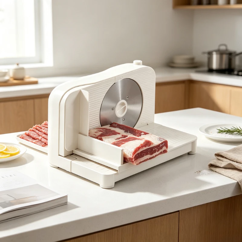 Electric Meat Slicer 1-15mm Adjustable Thickness Foldable Food Slicing Machine with Catch Tray for Home Kitchen Use 전동 슬라이서