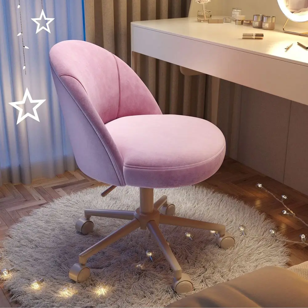 

Chair With Wheels Velvet Swivel Desk Chair Adjustable Height Armless Small Office Chair With Lumbar Support For Makeup Room, Bed