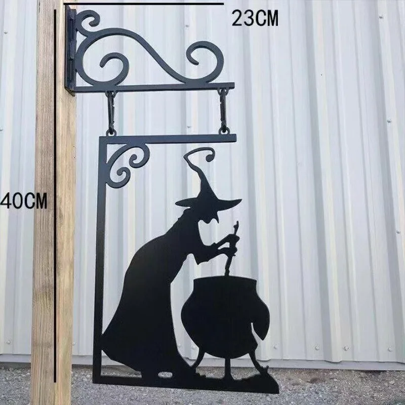 Metal Witch Sign Witch Boiler Silhouette Wall Mural Spooky Mysterious Witch Hanging Sign Halloween Horror Decor Hanging Ornament