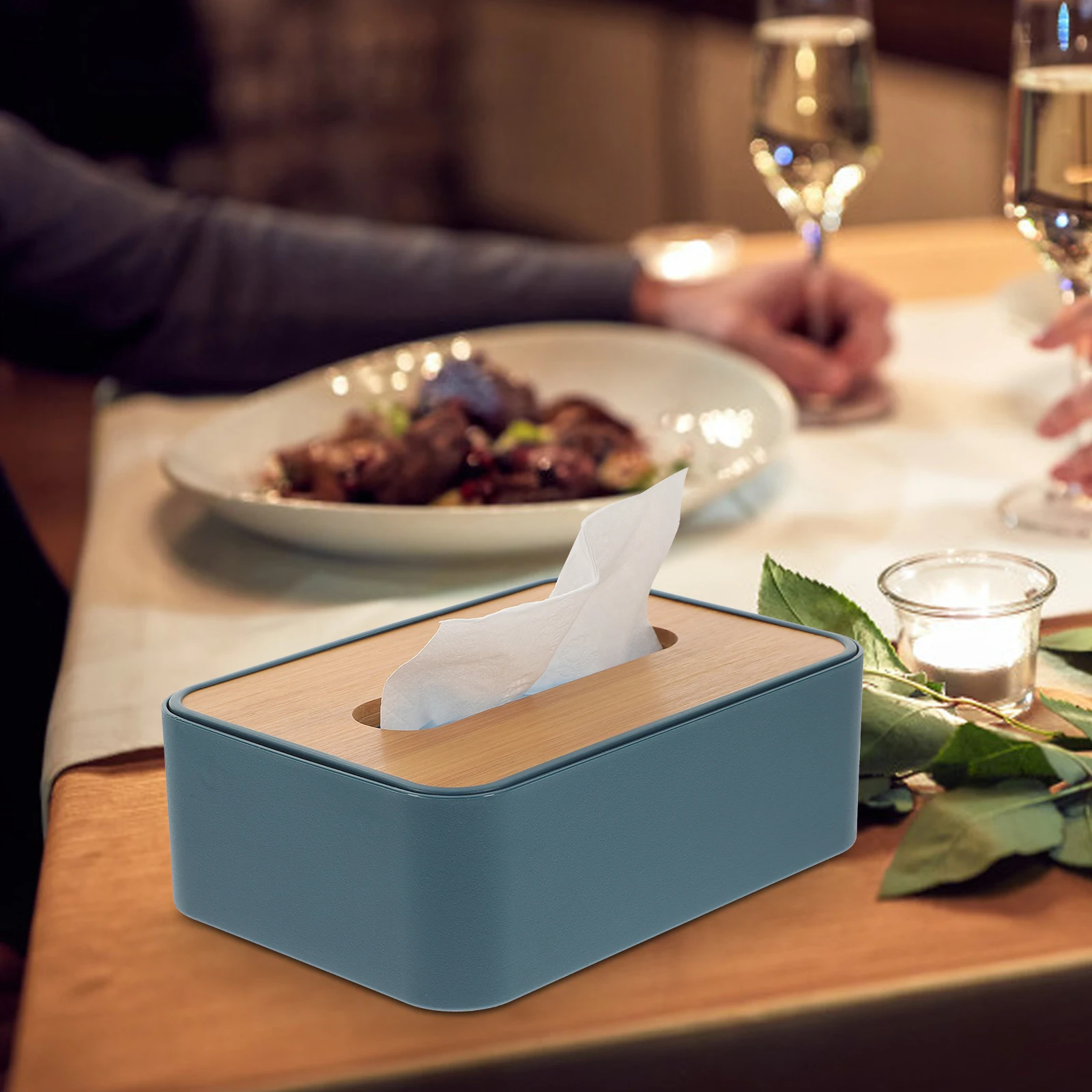 

Wooden Tissue Box Holder Storage Case Decorative Paper Napkin Dispenser Blue Plastic Office Bathroom Bedroom Living Room Tissue