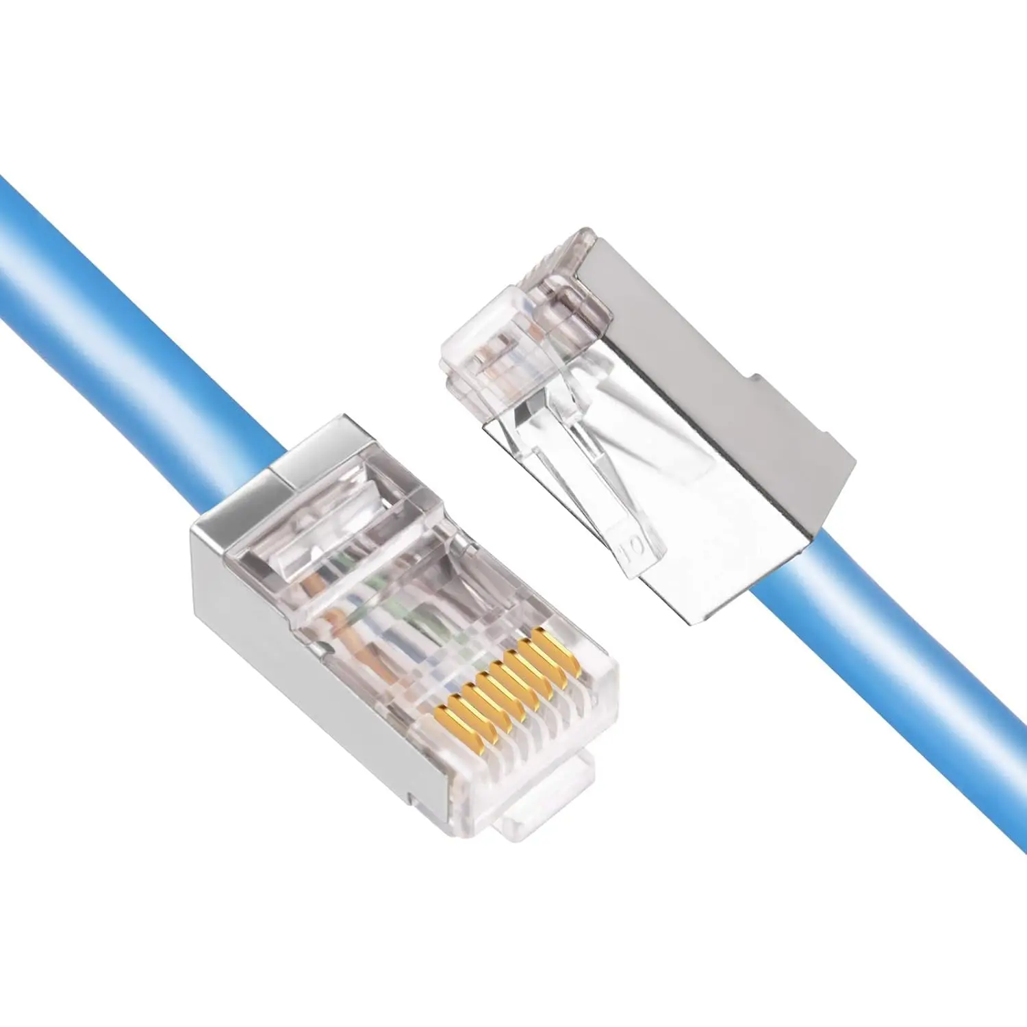 Cat5e Single Shielded RJ45 Crystal Head Gold-Plated Connector for Network Cable 100 Pcs