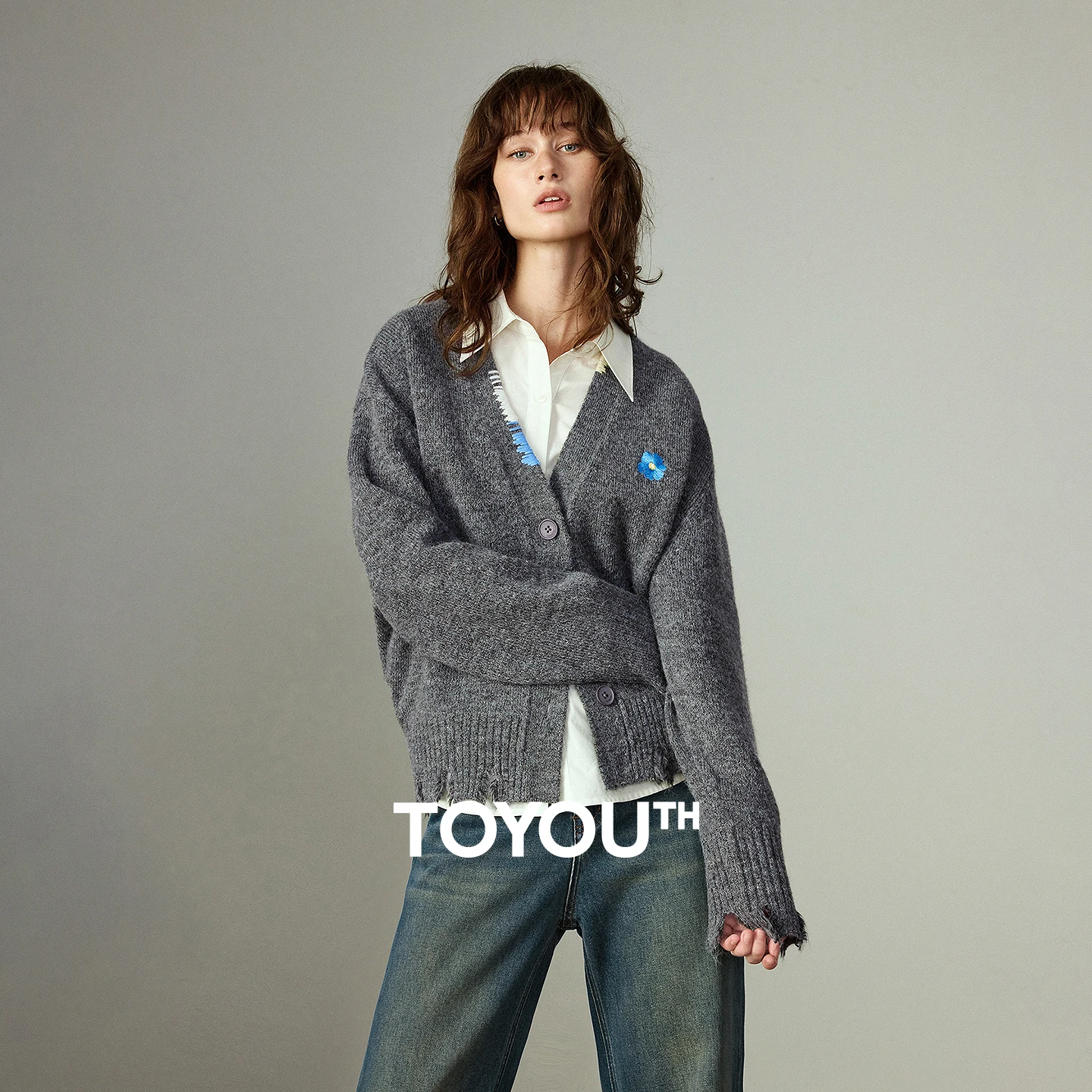 

TOYOUTH женские куртки-кардиганы, новинка зимы 2021, с v-образным вырезом, цветные блокирующие ретро нерегулярные потертые трикотажные изделия