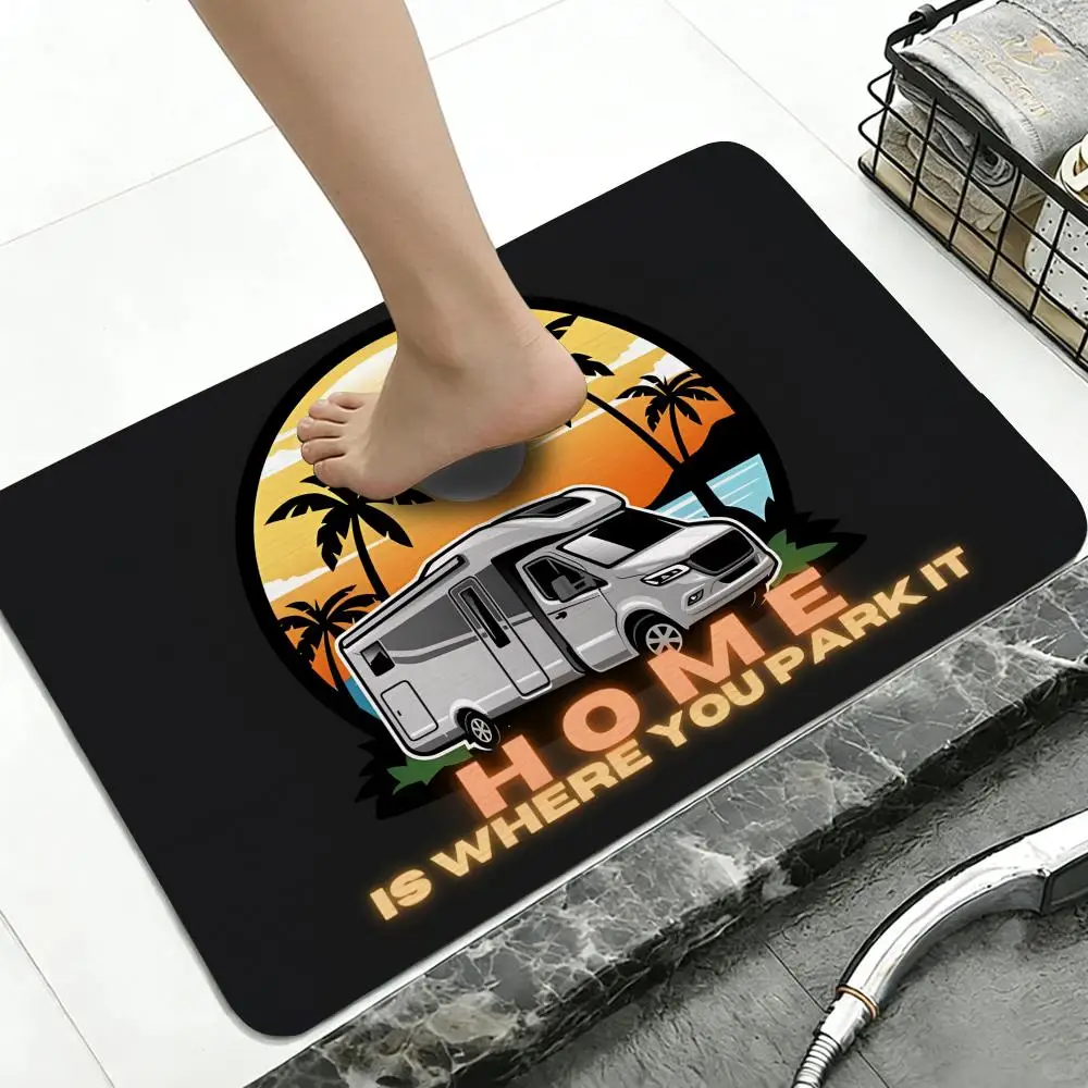 Pattern F-Fun C-Camping R-RV Floor Mat Diatomite Bath Mat, Quick Dry, Absorbent, Multi-Scene Mat
