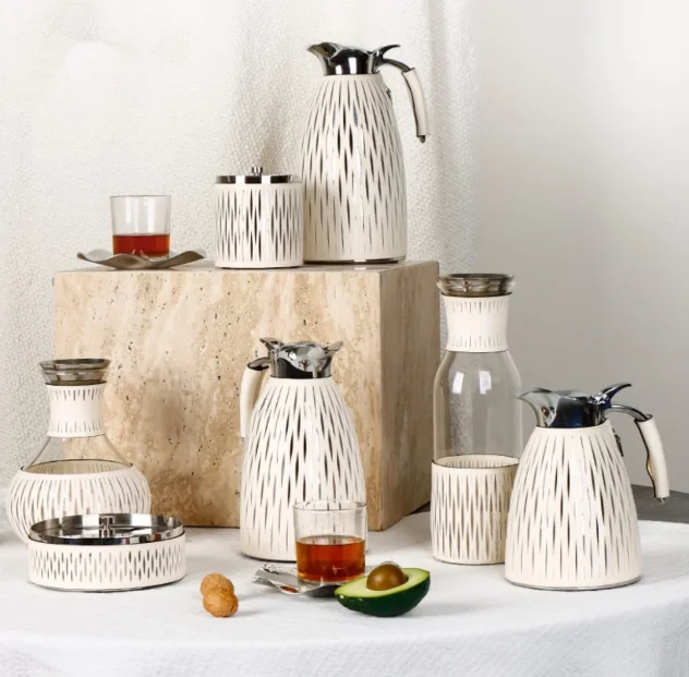 Slow Treasure Beige High-end Practical Tableware, Leather-wrapped Edible Water Bottle and Thermos Flask Ornaments
