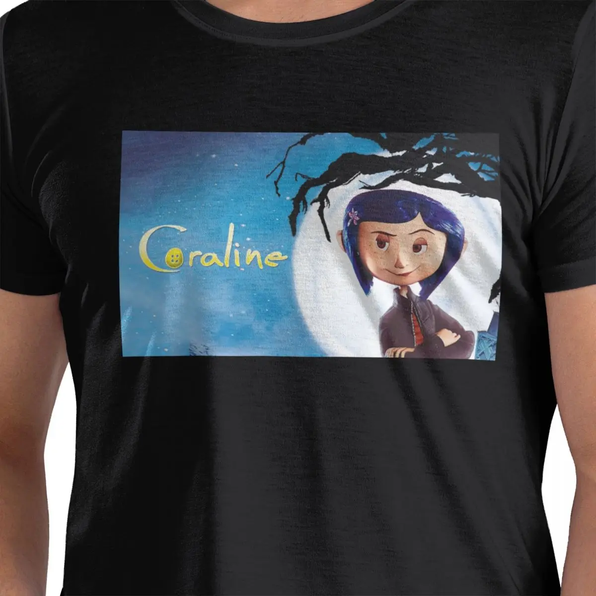 

Футболка из 100% хлопка Coralines на Хэллоуин с героями мультфильмов аниме, мужские футболки большого размера, мужские футболки с круглым вырезом и коротким рукавом, S-6XL