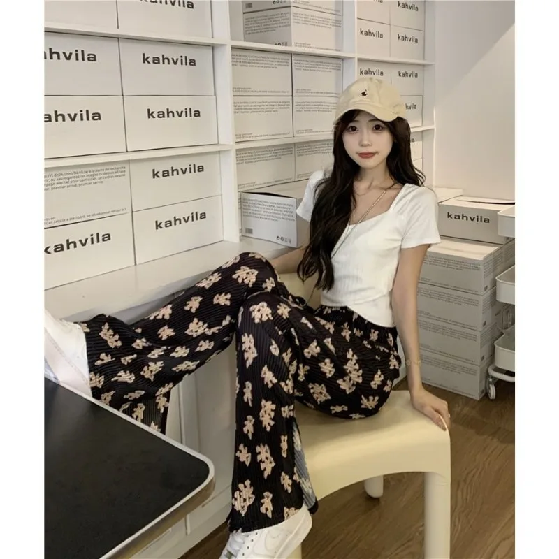 2025 sommer Neue Bär Tie-dye Casual frauen Lose Vielseitige Hosen Boden-wischen Hohe Taille Drapieren Breite bein Hosen