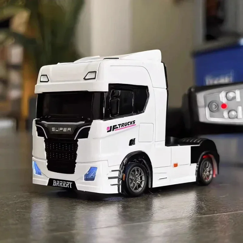 1:43 RC Truck Remote Control Trailer Truck Head with Light Gyroscope Engineering Vehicle Desktop Mini Drift Model Birthday Gifts