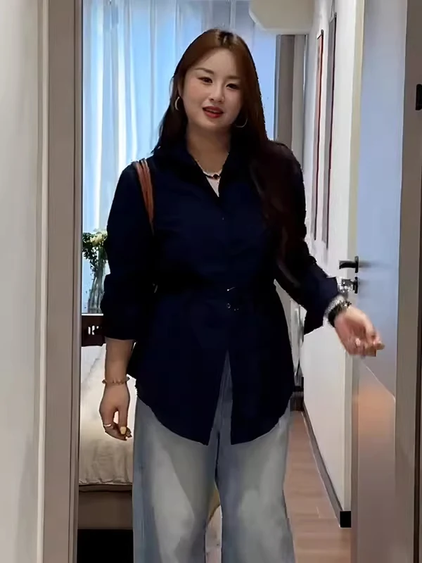 Minceur grande taille femmes Vintage irt avec ceinture longue Sve Sli haut coréen Sle trajet Faion décontracté irt