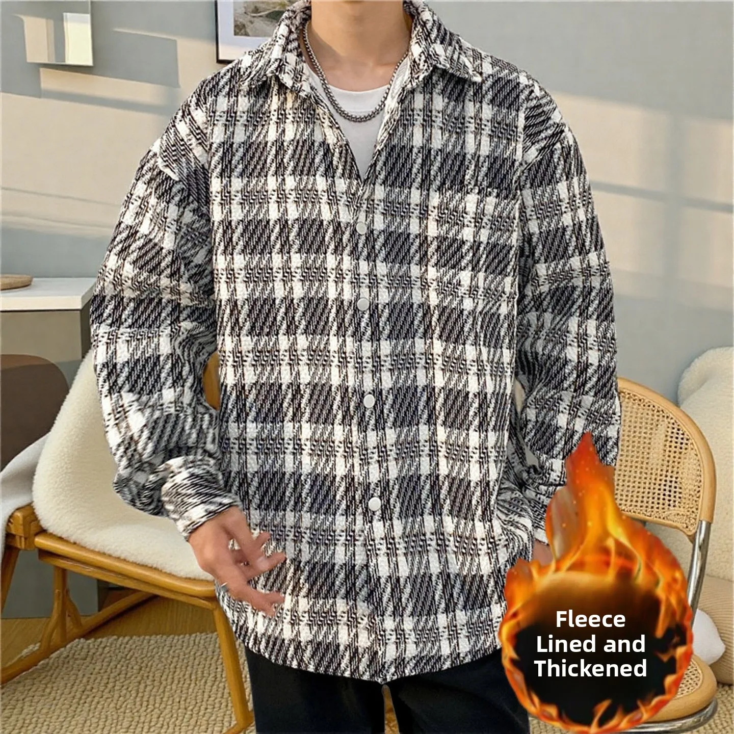 

Men's Fce Lined Thiened Jaet Autumn Winter Hong Kong Sle Casual irt Sli for Junior And High School Students