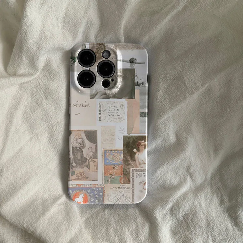 

Ins European and Splicing Illustrations Phone Case for IPhone 15 14 13 Pro Max 12 11 Pro Plus Shockproof Protective Hard Cover