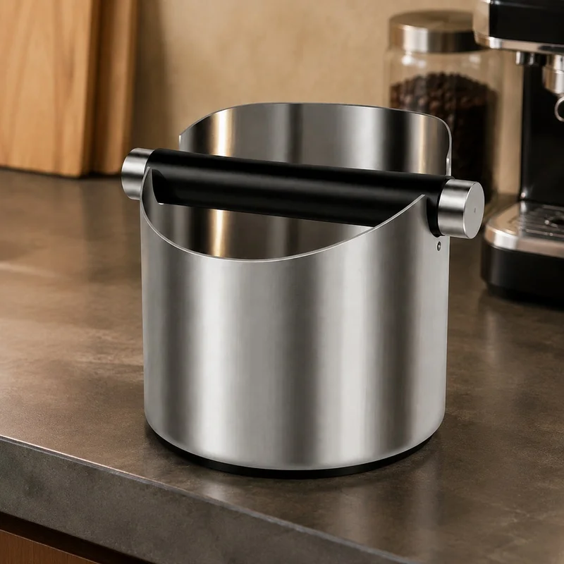 Durable Stainless Steel Coffee Grounds Knock Box with Rubber Anti-Slip Base for Barista Espresso Cleanup