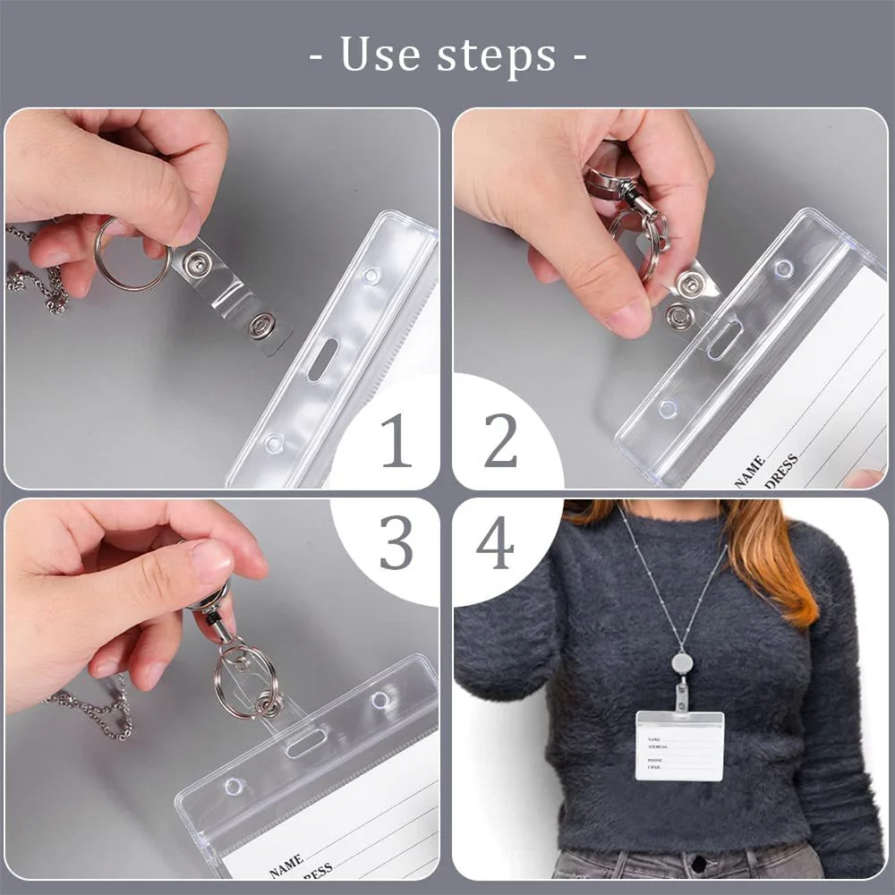 Transparent ID Card Set Azusa Alloy Retractable Rotating Easy-To-Pull Easy-To-Pull Buckle Simple Work Permit Protective Sleeve