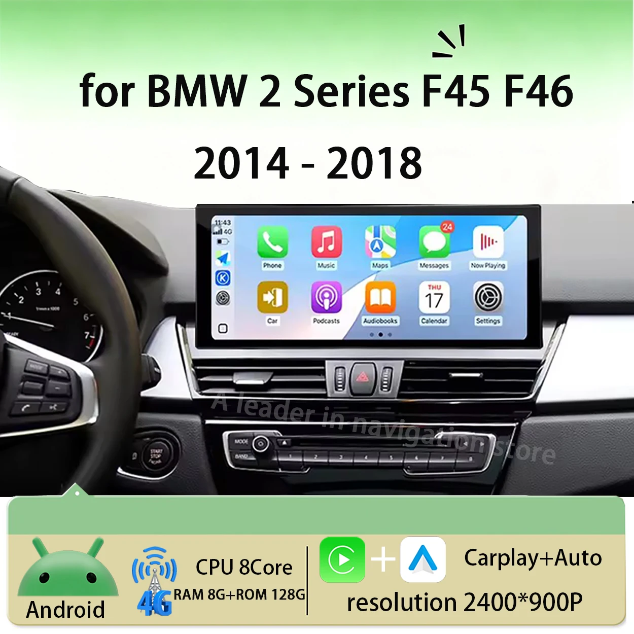 Radio para Auto Android 16 Reproductor Multimedia para BMW Serie 2 F45 F46 2014 - 2018 Sistema NBT/EVO Pantalla QLED GPS Navi Carplay Auto