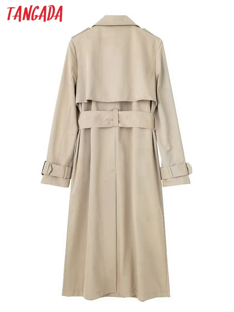 Tangada Women Khaki Oversized Trench Coats Long Sleeves With Belt 2023 Office Lady Work Windbreak 3H114