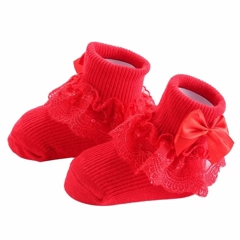 0-2 Years Old Spring and Autumn Korean Version Bowknot Simple Pure Color Lace Princess Cute Baby Mesh Breathable Socks for Girls