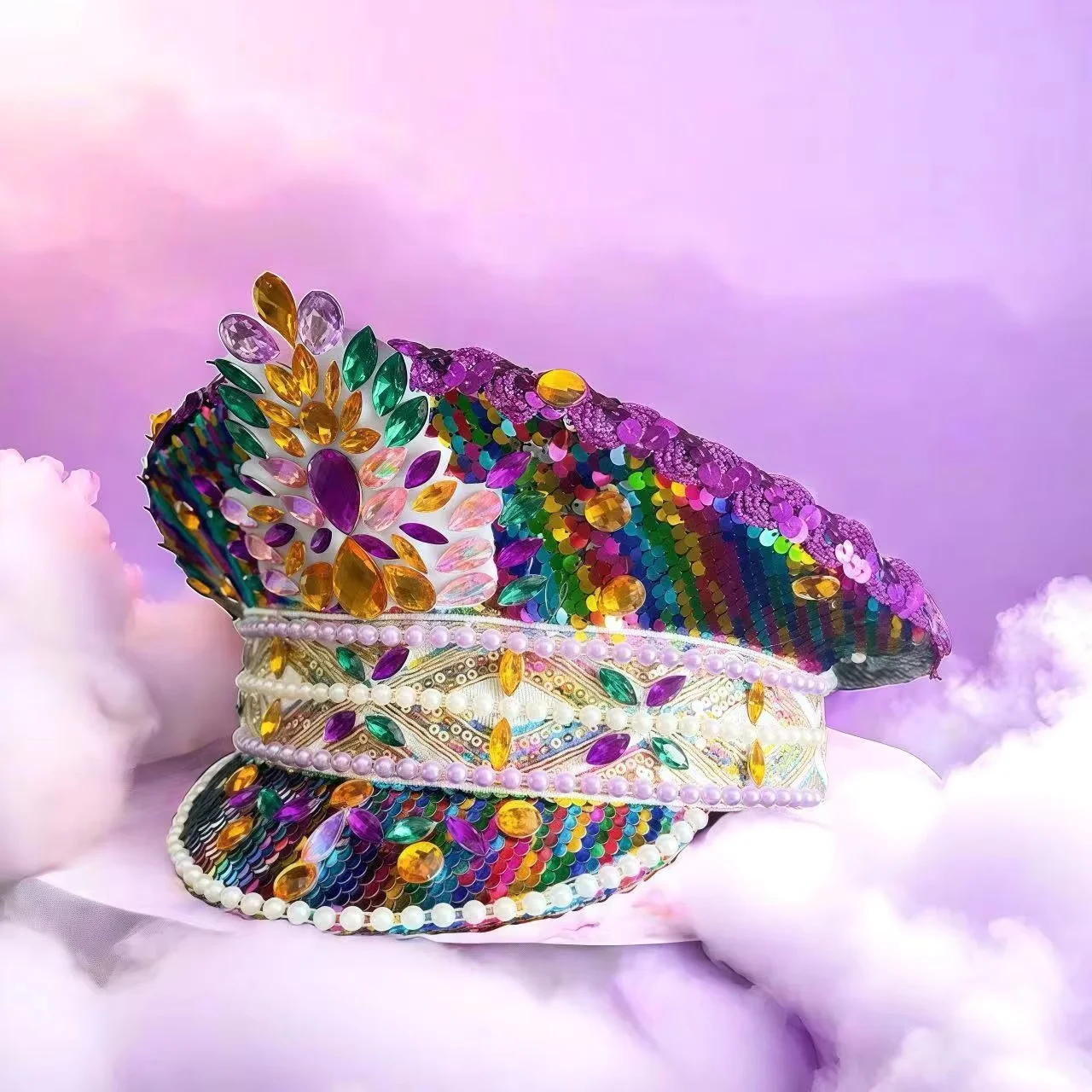 HongLuan  Halloween Costume Hat, Captain Hats Rhinestone for Burning Man Festival Woman, Cosplay Female Accessories