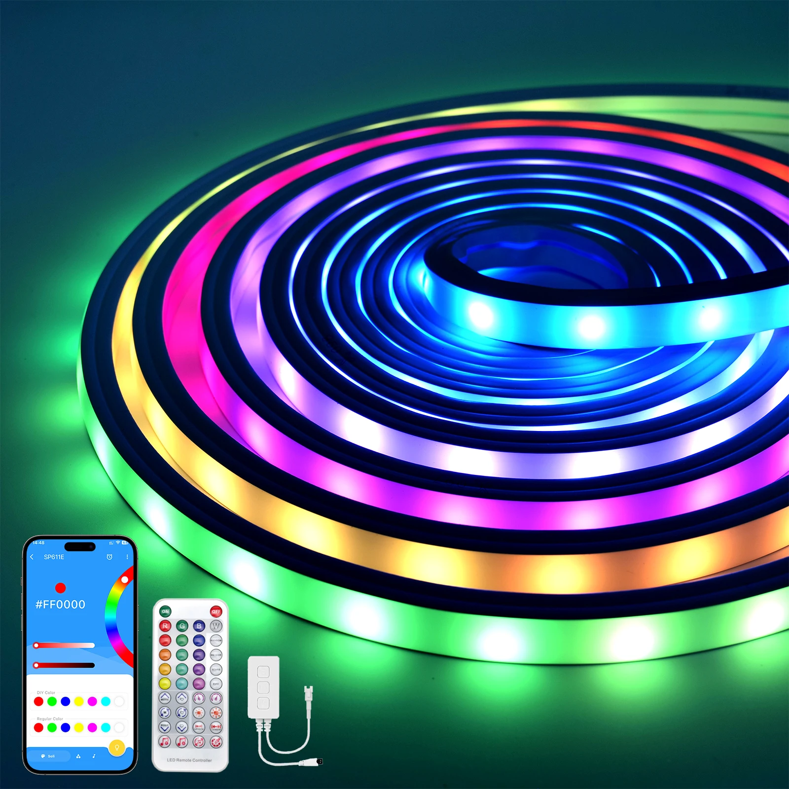 Smart RGB Neon Rope Light for DIY Lights ,16.4FT Music Sync LED with APP & Remote Control, Dimmable, Static & Dynamic Modes