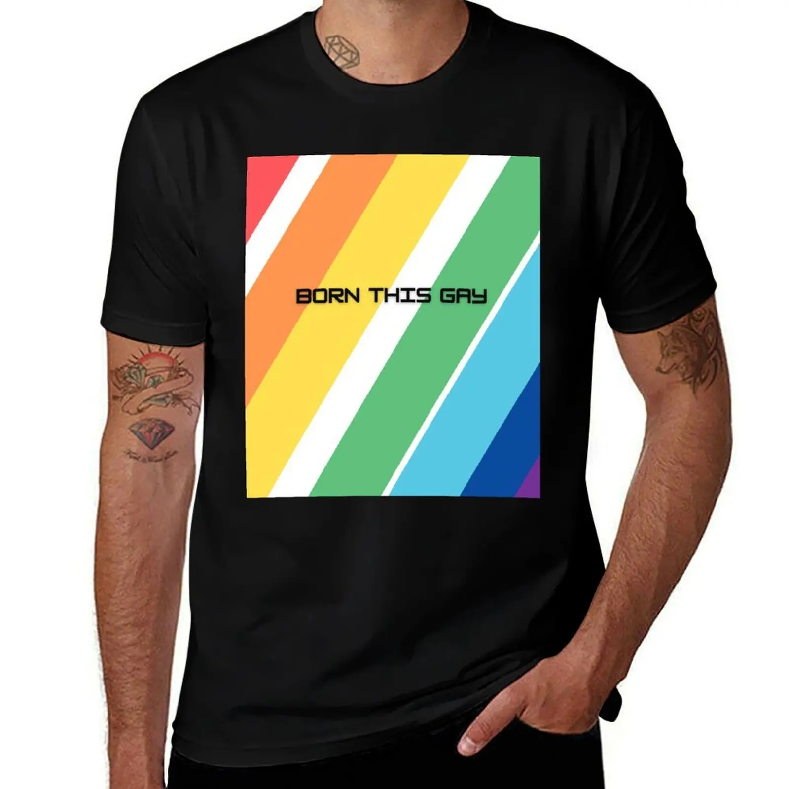 

Born This Gay Rainbow Pride LGBTQ Statement T-Shirt anime clothes summer clothes customizeds Funny t-shirts mens tall t shirts