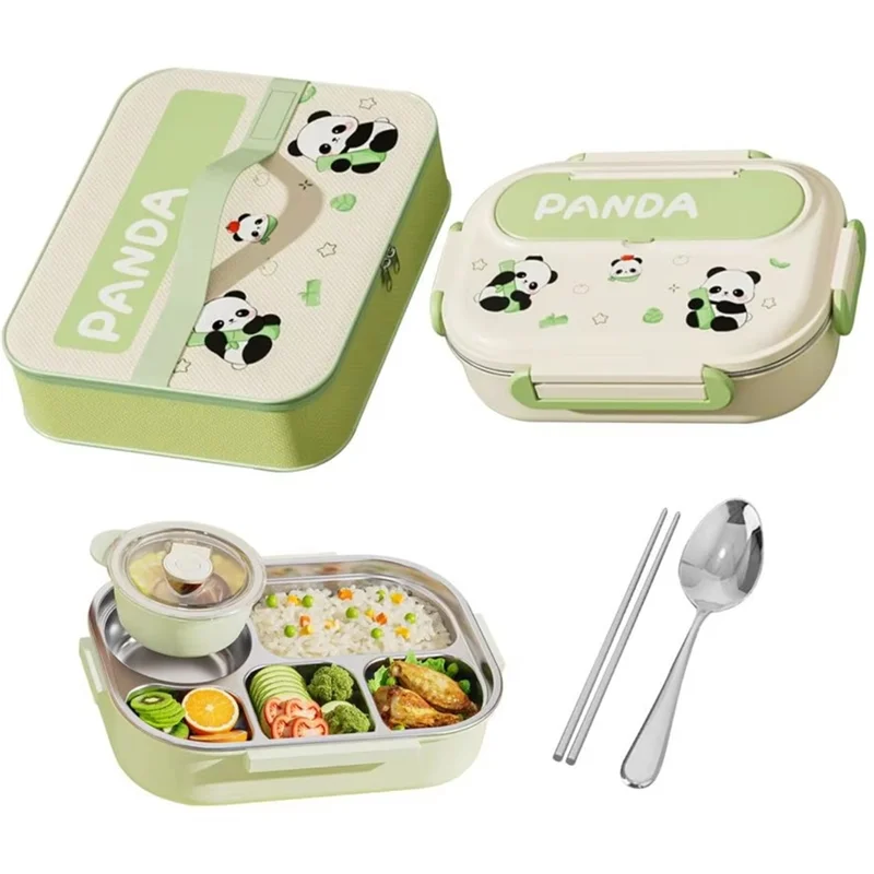 

ABUL-Lunch Box Set For Picnic Boys Girls Stainless Steel Capybara Panda Compartment Food Container Snack Holder