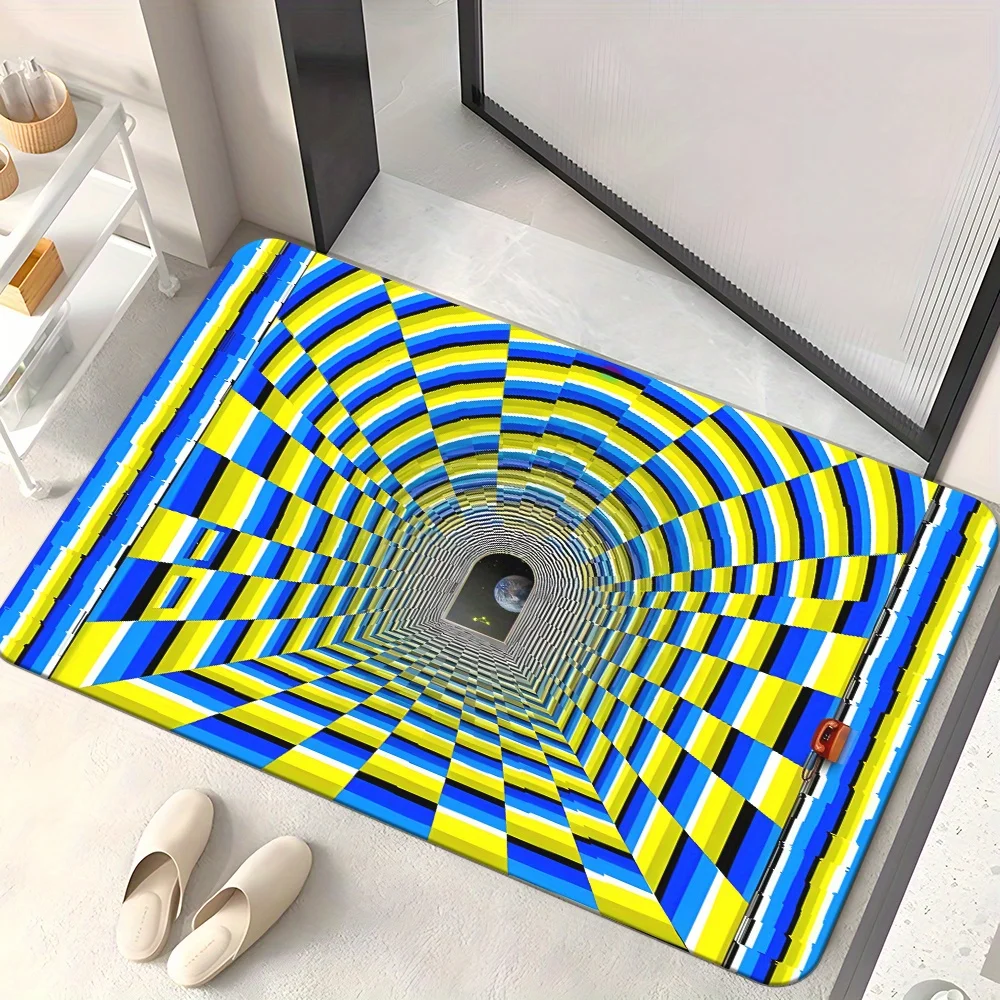 1pc 3D Optical Illusion Pattern HD Printed Door Mat, Non-Slip Bathroom Floor Mats, Microfiber Absorbent Machine Washable Polyest