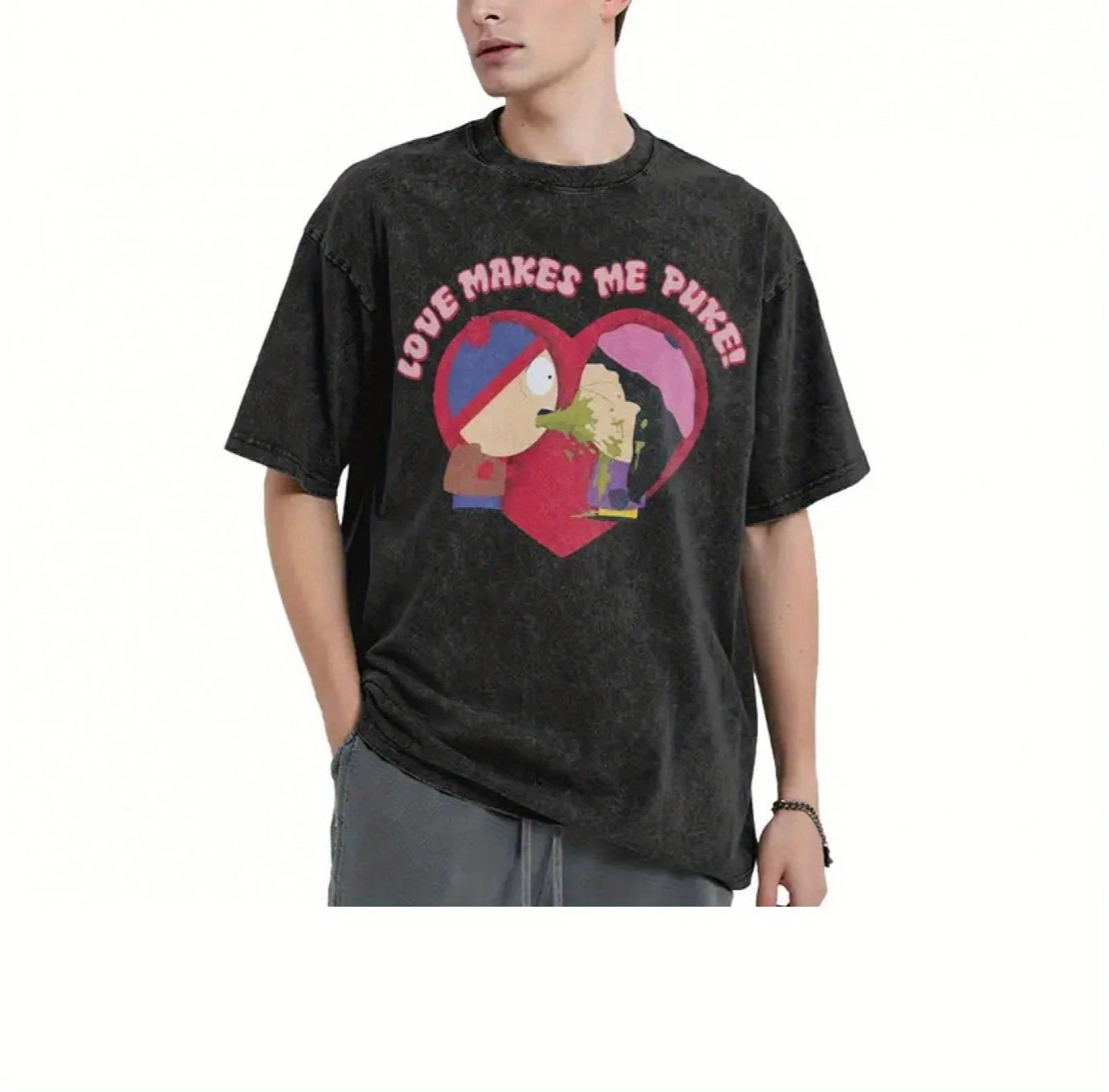 

Love Makes Me Puke! Funny Washable T-shirts Hip Hop Vintage South Park Streetwear Cotton Printed Kawaii Tops Tee Unisex Adult