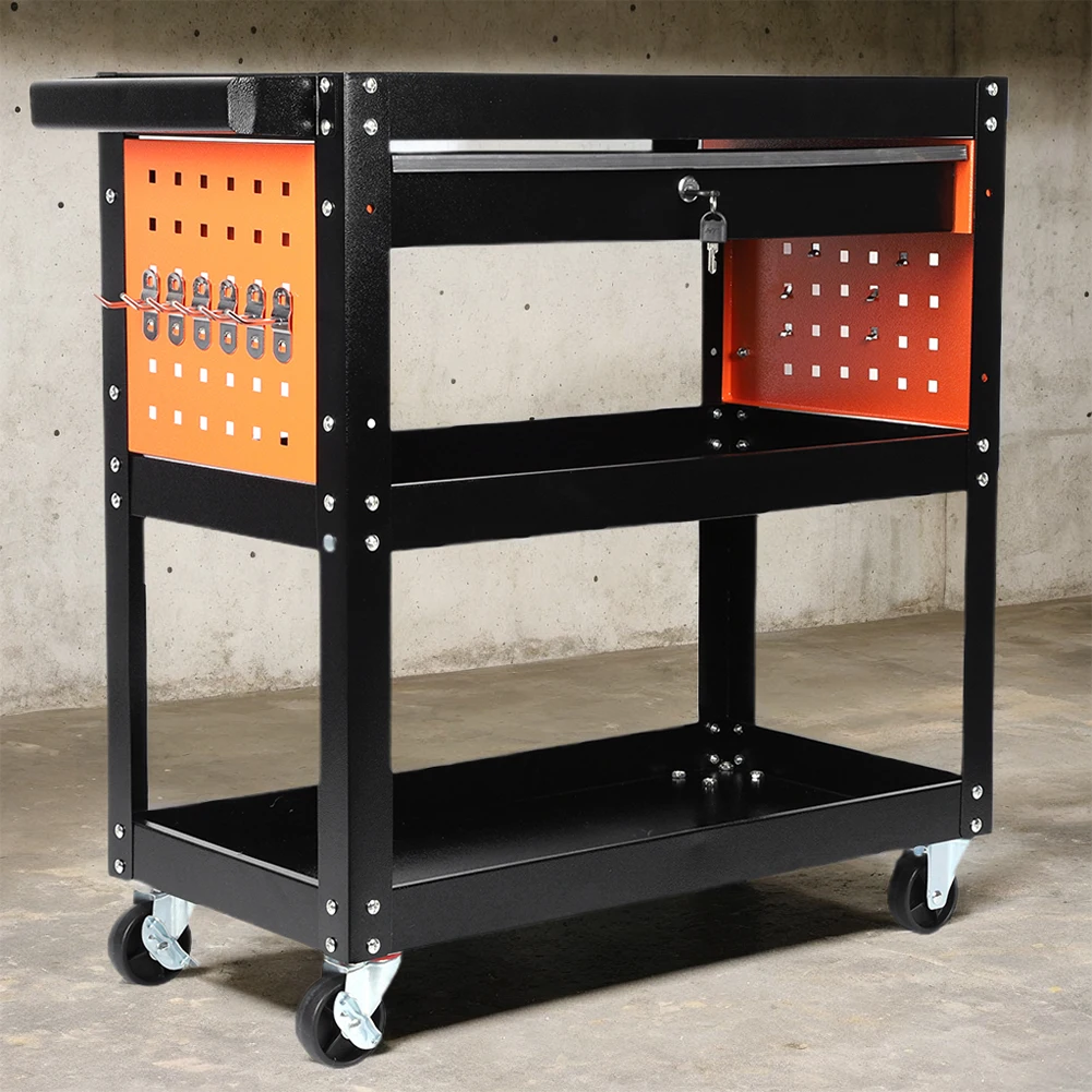 3-Tier Rolling Tool Cart on Wheels with A Drawer Mechanic Tool Cart 350 LBS Load Capacity Tool Storage Cart for Garage Warehouse