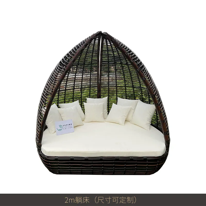 Factory Direct Compatible With Outdoor Courtyard Villa Rattan Bed Chair Terrace Garden Creative Internet Celebrity