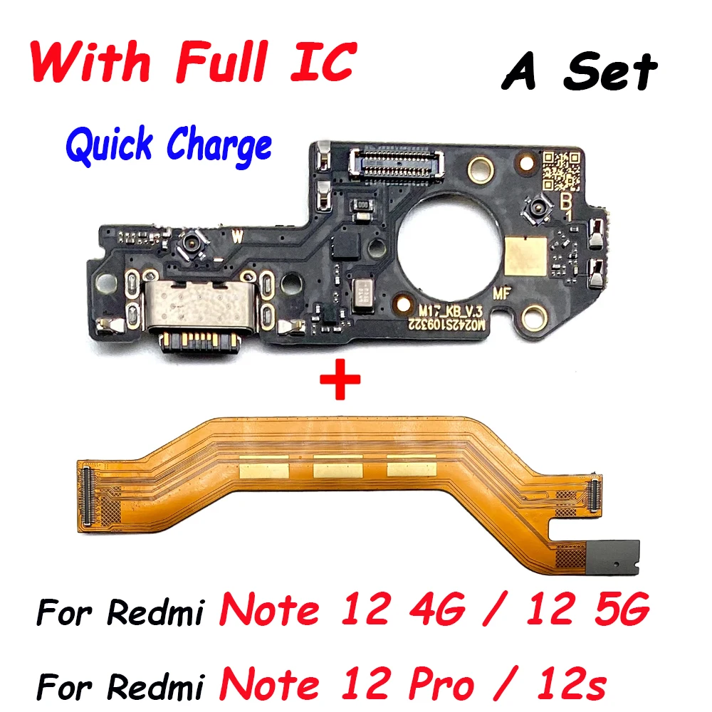 For Xiaomi Redmi Note 12 Pro Plus 5G / Note 12 4G USB Charging Port Dock Charger Board Connector Main Motherboard Flex Cable