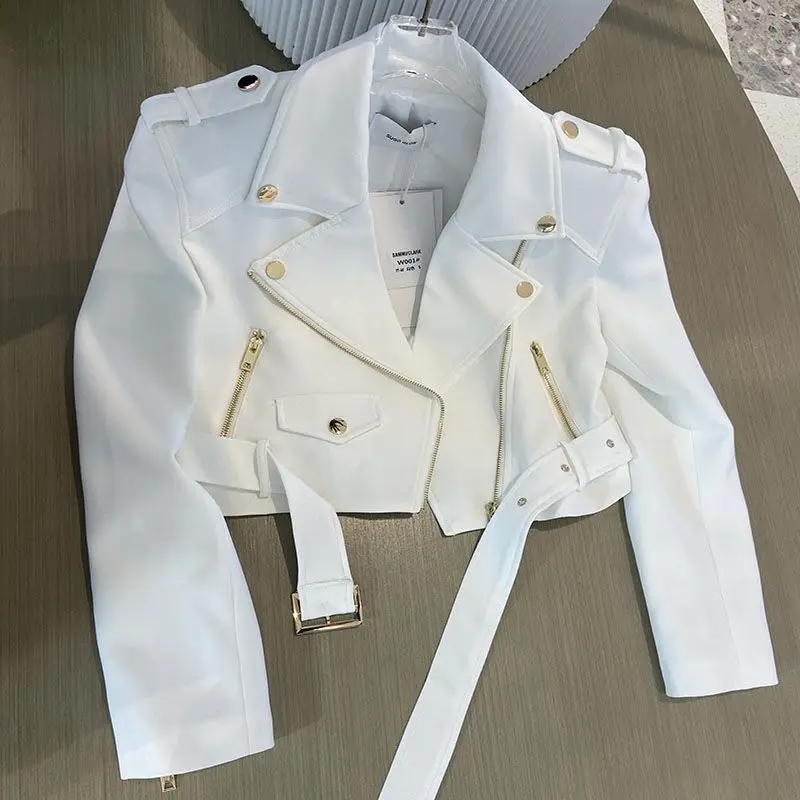 Veste de moto mince à manches longues pour femmes, veste en jean Joker, costume court avec fermeture éclair, matériel de mode coréenne, manteau UR,