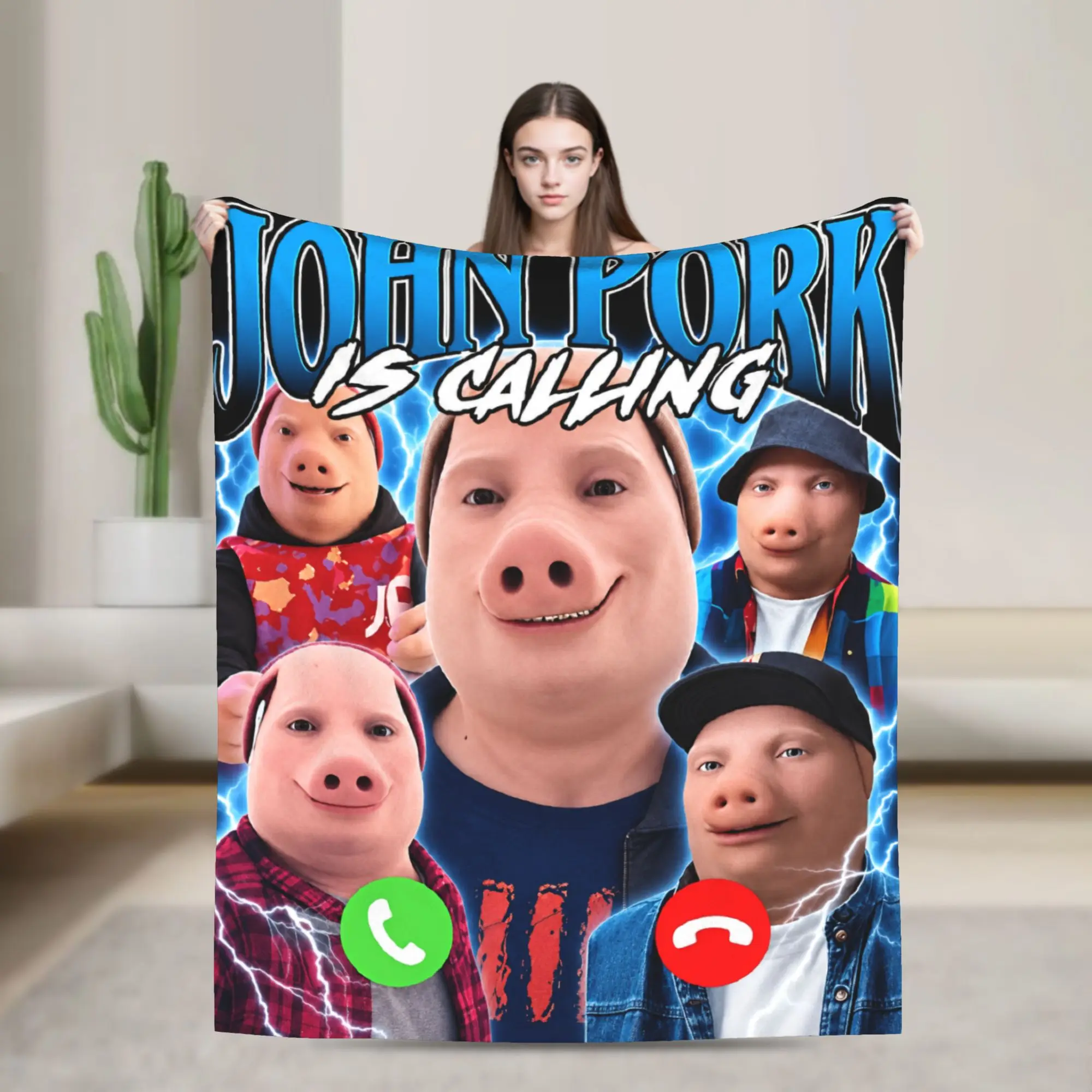 John Pork is Calling Blanket  Soft Comfortable Plush Throw Blanket For Living Room Airplane Travel Flannel Bedspread Bed Cover