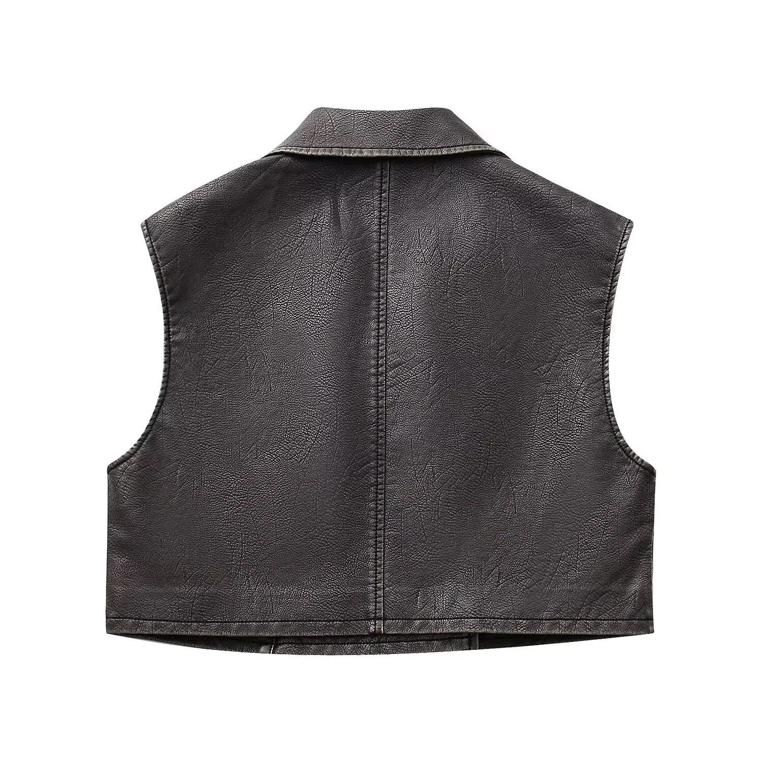 Jnleaog colete curto de couro sintético, moda fena, outono, novo estilo, versátil, gola de terno, zíper, cor pura, fibra ...