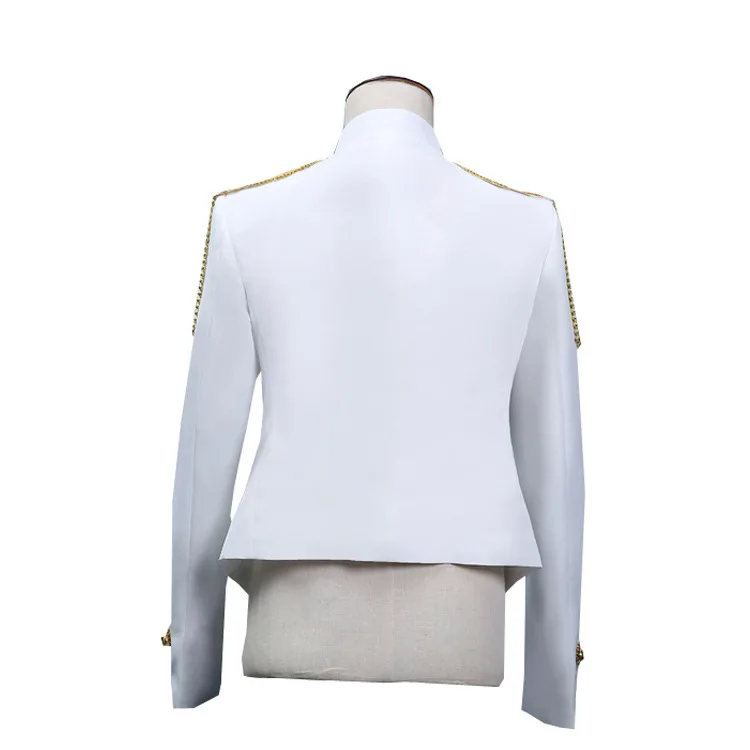 White Hussar Parade Steampunk Gothic Blazer Jacket Men Military Marching Band Drummer Music Festival Parade Costume Homme 2XL