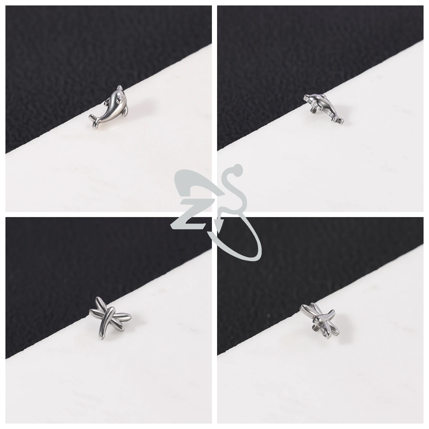 ZS 1 Piece Punk 316L Stainless Steel Dermal Anchor Men Dolphin Heart Dermal Piercings Hide In Skin Microdermal Piercing Jewelry