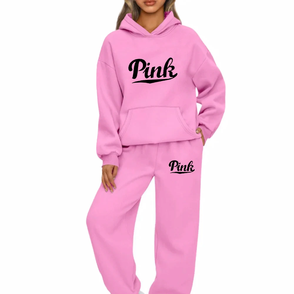 Women Hoodies Two Piece Sets High Quality Printing Hooded Sweatshirt Sweatpants Casual Suit Female Outwear and Trousers