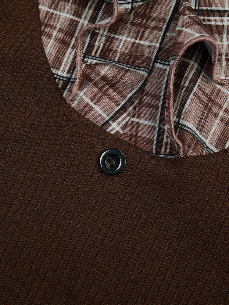 Übergrößen-Hemd mit Karomuster und Patchwork-Design – Retro, stilvoll und elegant – Herbst 2026 Neuankunft – Abendgarderobe – Detail 6
