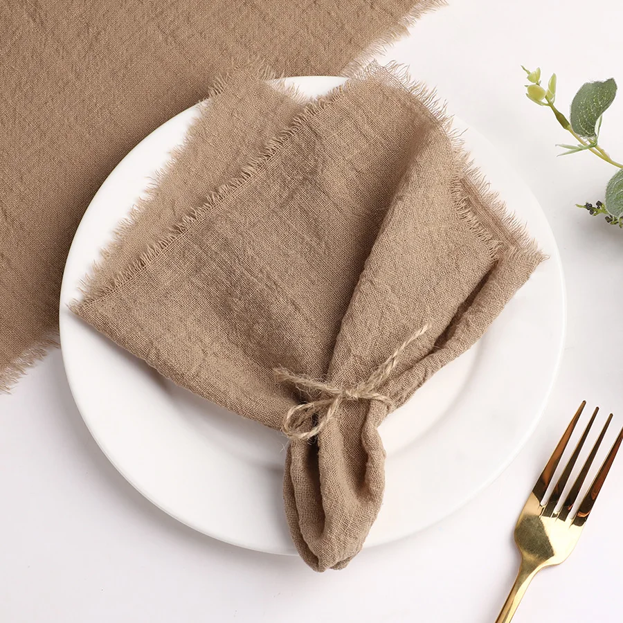 

Rustic Cotton Dinner Napkins with Fringed Edges Reusable Soft Cloth Napkins Heat Boho Wedding Party Daily Home Dining Decoration