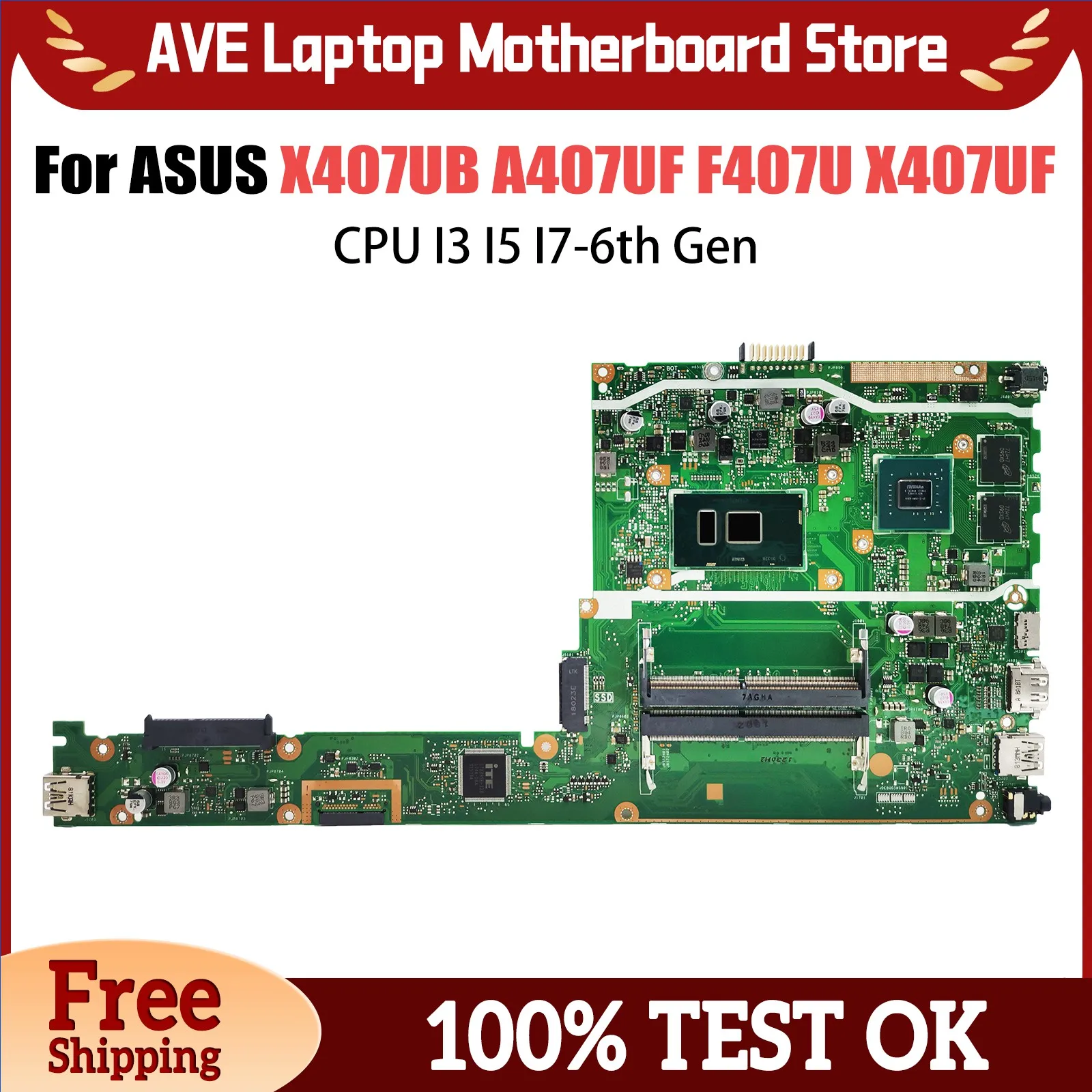 

X407UB Notebook Mainboard For ASUS A407UF F407U X407UF F407UB A407U F407UF Laptop Motherboard CPU I3 I5 I7-6th Gen