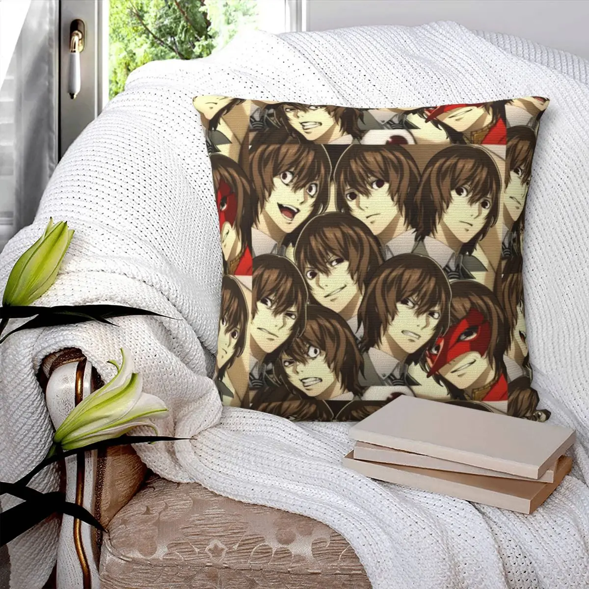 Many Faces Of Goro Akechi Square Pillowcase Pillow Cover Cushion Zip Decorative Comfort Throw Pillow for Home Car