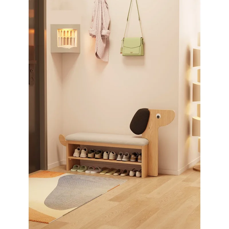 Tabouret à langer en bois massif, porte étagère à chaussures domestique dans le siège d'armoire de maison, tabouret à chaussures intégré