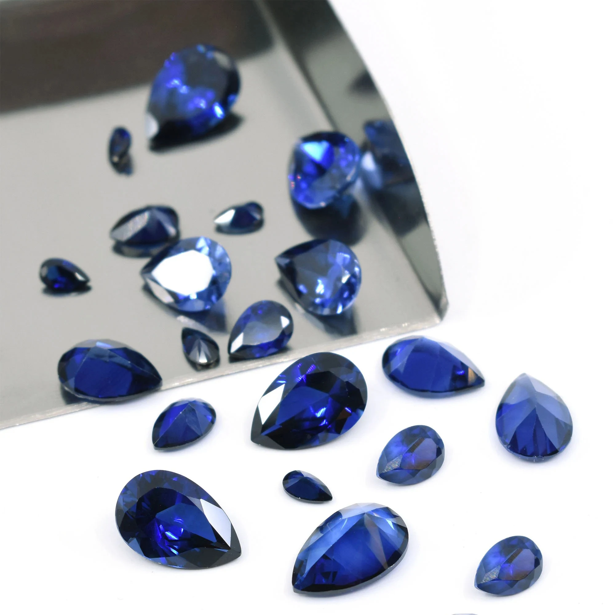 Lab Created Synthetic Sapphire Blue Corundum Pear Faceted Loose Gemstone for Jewelry Making - Multiple Sizes Available