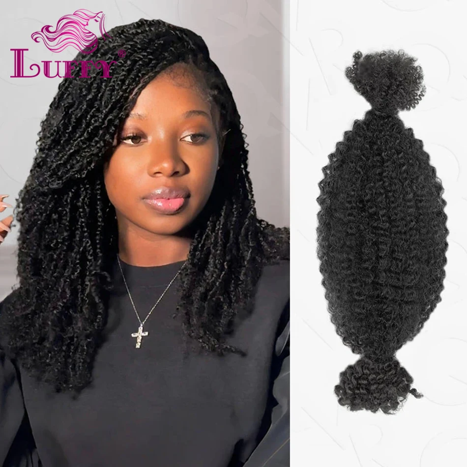 Extensions de cheveux afro crépus et bouclés pour tresses torsadées, cheveux humains, double proximité, sans trame, tressage en vrac, printemps