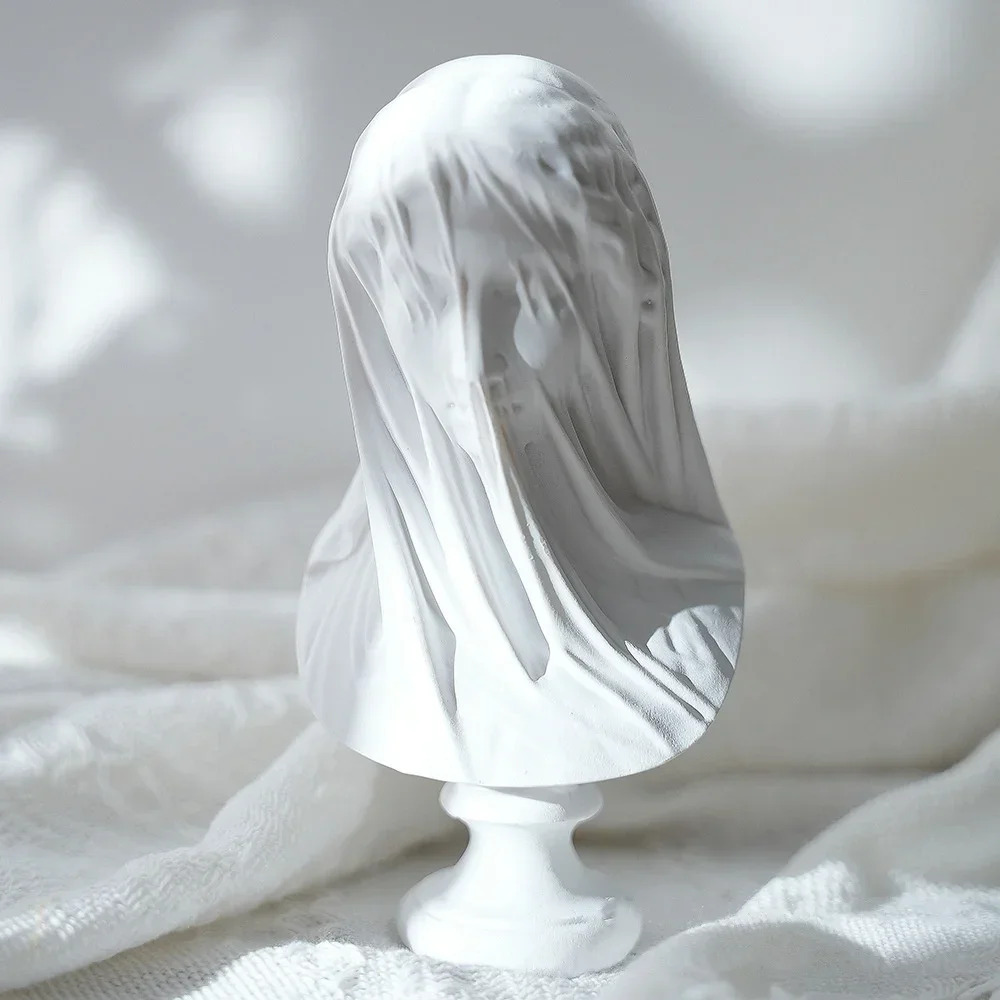 New Resin Handicraft Figure Sculpture Veil Girl Caped Lady Abstract Bust Plaster Statue Decorative Figurines Home Decoratio