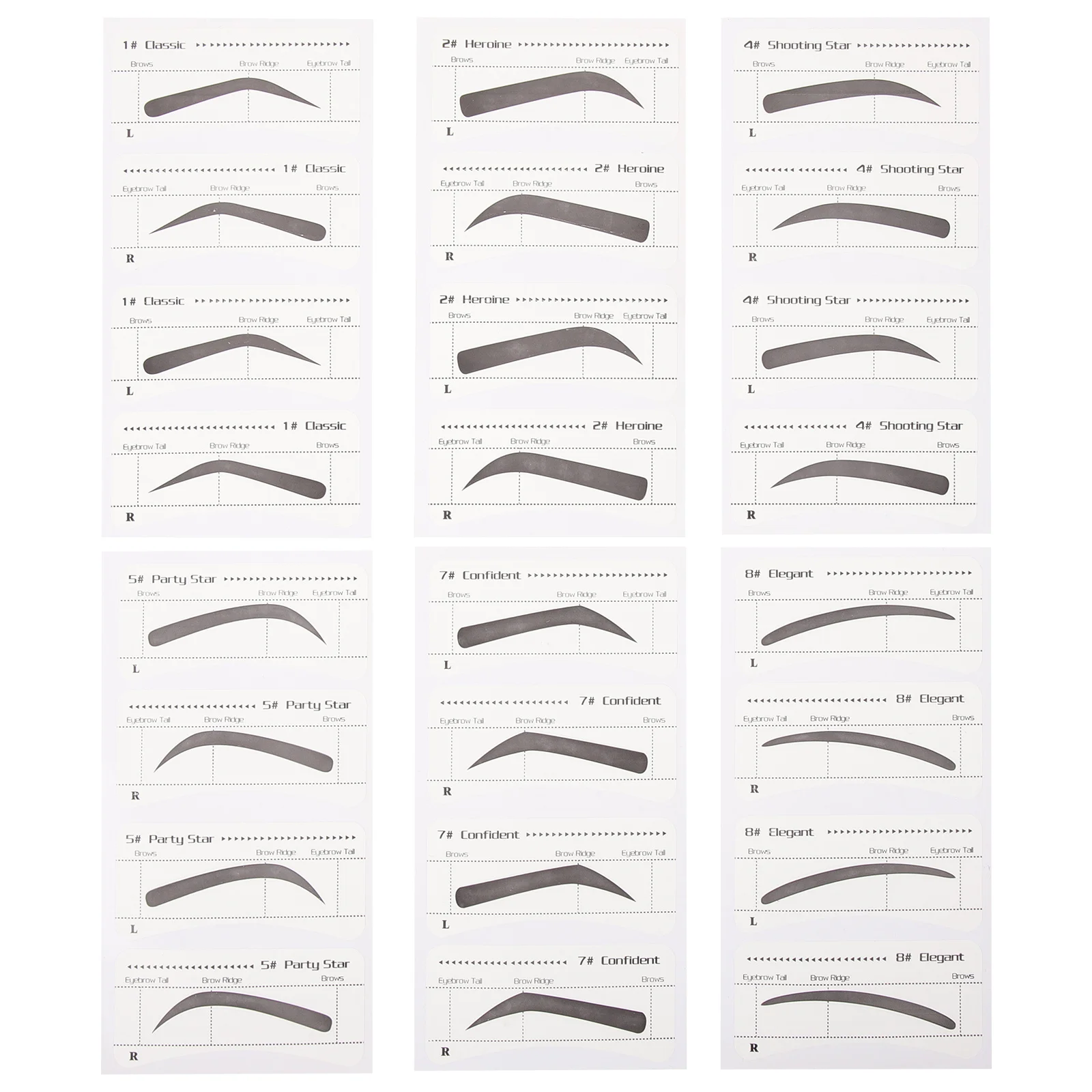 Modèle de maquillage pour sourcils, pochoirs en papier jetables pour façonner les sourcils naturels, outil de beauté à usage rapide, 6 pièces