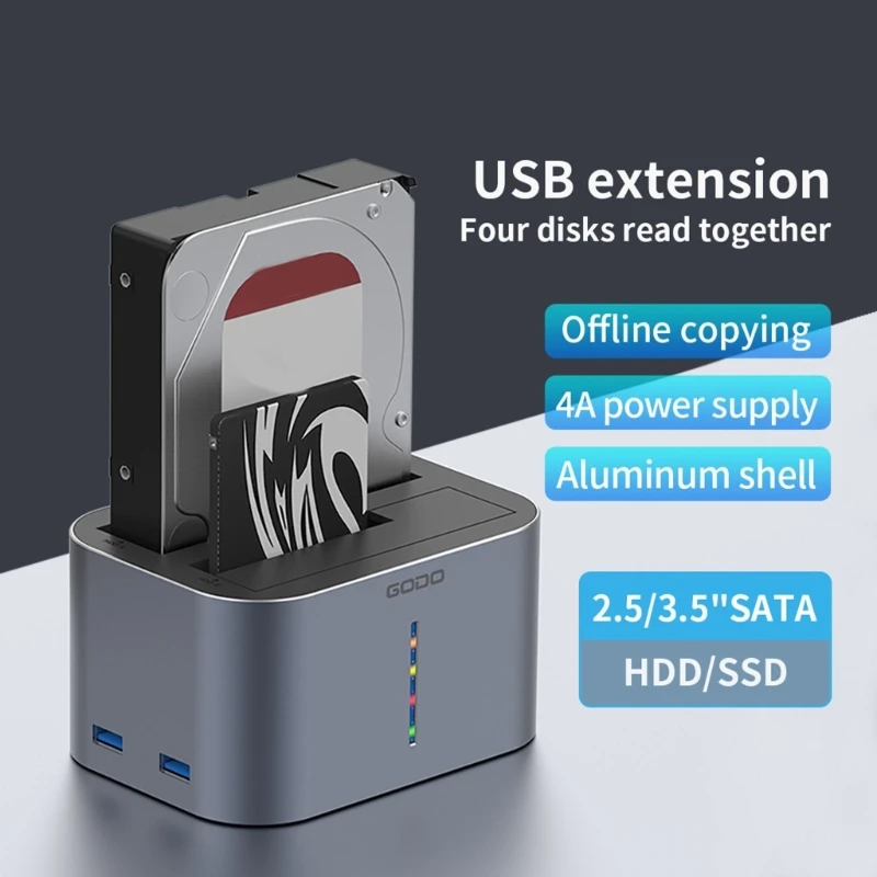 

External Hard Disk Docking Station for 2.5/3.5Inch Drives with Double USB3.0 Port and Efficient Data Reader