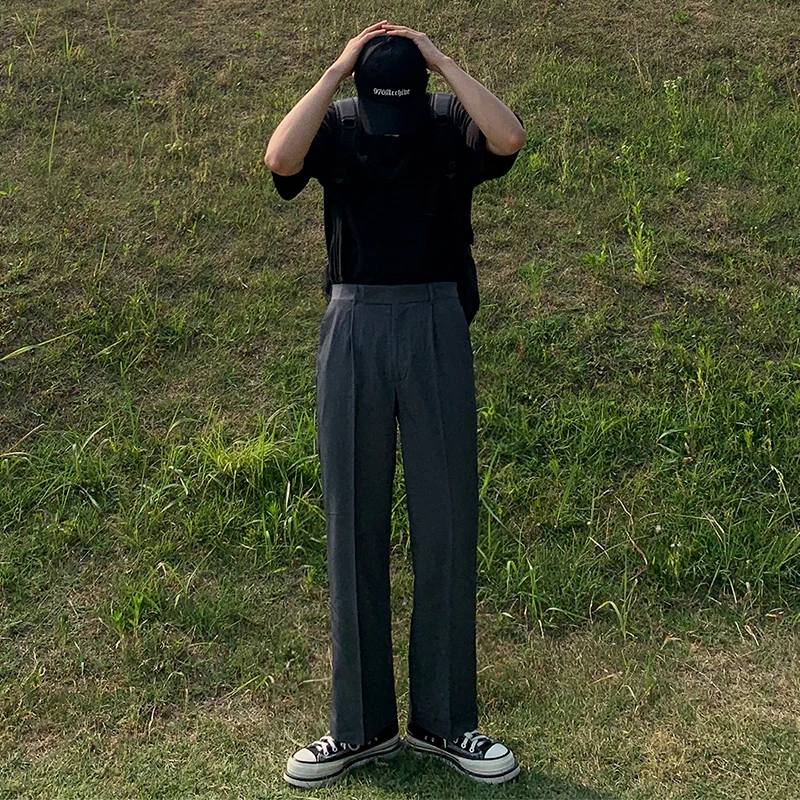 

MRCYC Men's Wide Leg Pants Summer Loose Korean Sle Trendy Drapey Suit Casual Long Trousers Straight Cut Polyester Fiber