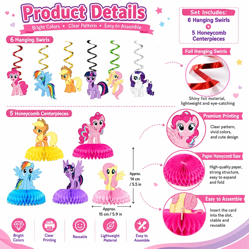 Niedliche Pferde-Anime-Themen-Spiral-Wabenkombination für Geburtstags-Pony-Partys mit Geschenken, die das Interesse der Familie wecken – Detail 5