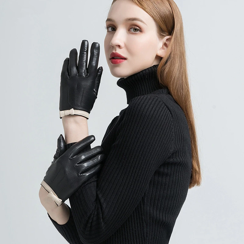 GOURS-guantes de cuero auténtico para mujer, manoplas de piel de cabra auténtica, forro de lana, cálido y suave, moda de conducción, novedad de